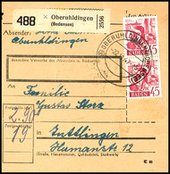 5444 45 Pfg (2) Und 1 Mark (2) Freimarken Auf Paketkarte Von Oberuhldingen/Bodensee Nach Tuttlingen, Paketkarten Der Fra - Other & Unclassified