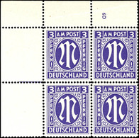 5484 3 Pfg AM-Post, Englischer Druck, Eckrand-4er-Block Mit Platten-Nr. "6D", Tadellos Postfrisch, Bug Im Oberrand, Foto - Sonstige & Ohne Zuordnung