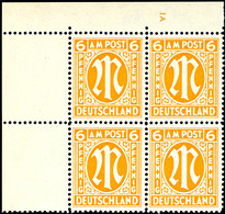 5490 6 Pfg AM-Post, Englischer Druck, Eckrand-4er-Block Mit Platten-Nr. "1A", Tadellos Postfrisch, Unsigniert, Mi. 314,- - Andere & Zonder Classificatie