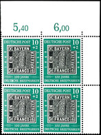 5634 10 - 30 Pfg 100 Jahre Briefmarken, 4er-Blocks Einheitlich Mit Rechter Oberer Bogenecke, Dabei Eine 10 Pfg Mit Platt - Andere & Zonder Classificatie