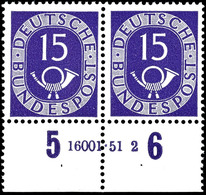 5649 15 Pfg Posthorn, Unterrandpaar Mit HAN "16001.51 2", Tadellos Postfrisch, Unsigniert, Kabinett, Mi. 400.-, Katalog: - Andere & Zonder Classificatie