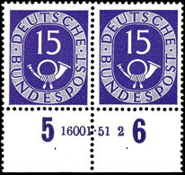 5649 15 Pfg Posthorn, Unterrandpaar Mit HAN "16001.51 2", Tadellos Postfrisch, Unsigniert, Kabinett, Mi. 400.-, Katalog: - Autres & Non Classés