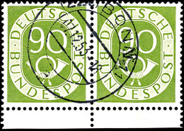 5660 90 Pf. Posthorn, Waager. Unterrandpaar, Tadellos, Gest., Mi. 400,-, Katalog: 138 O - Sonstige & Ohne Zuordnung