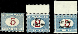 5798 1874, 5 Lire, Dazu Portomarken Trento E Trieste P 8 Und P 9 (1919) - Alle Drei Postfrisch, Sassonne = 1.070,-- Ç, K - Ohne Zuordnung