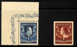5814 2 Und 3 Fr. Fürstenpaar, Gez. 12½, Wasserzeichen 2 W, Je Postfrisch, 2 Fr. Linke Obere Bogenecke, 3 Fr. Fotoattest  - Liechtenstein