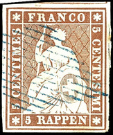 5898 5 Rp. Strubel Gelbbraun, Münchener Druck, Saubere Blaue Raute, Allseits Weissrandig, Fotoattest Urs Hermann SBPV: " - Autres & Non Classés