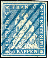 5903 10 Rp. Strubel Blau, Münchener Druck, Klare Luzerner Raute, Allseits Vool- Bis Meist Weissrandig, Befund Urs Herman - Sonstige & Ohne Zuordnung