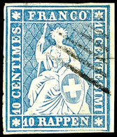 5913 10 Rp. Strubel Grauultramarin, 1. Berner Druck, Linke Obere Rosette Leicht Deformiert, Saubere Genfer Strich- Raute - Autres & Non Classés