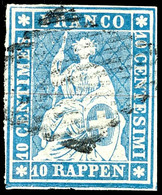 5916 10 Rp. Strubel Hellgrünlichblau, 3. Berner Druck, Sog. Seidenpapier, Zentr. Raute, Allseits Weissrandig Vom Unteren - Andere & Zonder Classificatie