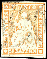 5923 20 Rp. Strubel Gelblichorange, 1. Berner Druck, Sog. Seidenpapier, K1 LOCLE 1 SEPT, Allseits Voll- Bis Meist Weissr - Sonstige & Ohne Zuordnung