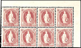 5948 1 Fr. Stehende Helvetia Lila, Gezähnt 11½ : 11, Postfrischer 8er-Block Rechte Obere Bogenecke,  Fotoattest Urs Herm - Andere & Zonder Classificatie