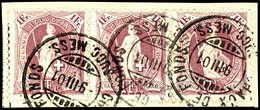 5952 1 Fr. Stehende Helvetia Lila, Gezähnt 11½ : 12, Waager. 3erStreifen Auf Briefstück, Je Gest. CHAUX DE FONDS 9 III 0 - Other & Unclassified