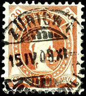 5966 30 Rp.. Stehende Helvetia Orangebraun, Gez. 11½ . 11, Klar Und Zentr. Gest. ZÜRICH 15.IV.08, Fotoattest Urs Hermann - Sonstige & Ohne Zuordnung