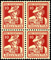 5971 Pro Juventute 1916, Kompletter Postfrischer Luxussatz Im Viererblock, Mi 800,-, Katalog: 130/32 ** - Sonstige & Ohne Zuordnung