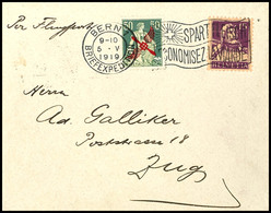 5978 1919, Flugpostmarke Gestempelt Auf Flugpostbrief Mit Zusatzfrankatur Von Bern Nach Zug, Rücks. Flugpost- Und Ankstp - Other & Unclassified