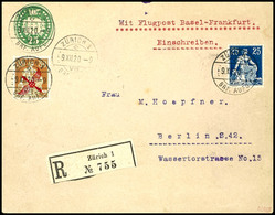 5982 30 C. Flugpost Mit Zusatzfrankatur 25C. Helvetia Auf Ganzsachenumschlag 25C. Grün Als R-Brief Von "ZÜRICH 9.XII.20" - Other & Unclassified