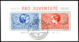 5995 1937, "Pro Juventute"-Block Mit Stpl. BASEL 20.XII.37 (= Ersttag), Tadellos, Mi. 65,-- +, Katalog: Bl. 3 O - Sonstige & Ohne Zuordnung