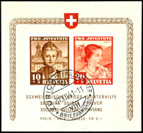 6004 1941, Blockausgabe "Kriegs-Winterhilfe / Pro Juventute 1941", Zentrisch Gestempelt "ZÜRICH 2 31.XII.41", Tadellos,  - Other & Unclassified