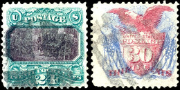 6124 24 C. Grün/violett Und 30 C. Blau/karmin, Zwei Gestempelte Werte Mit Leichten Mängeln, Mi. 1.200.-, Katalog: 33/34  - Sonstige & Ohne Zuordnung