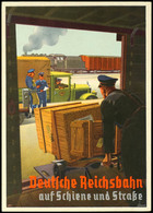 6147 Eisenbahn: Motivkarte "Deutsche Reichsbahn Auf Schiene Und Straße" - Verladung Am Bahnhof Zwischen LKW Und Güterwag - Autres & Non Classés