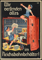 6150 Eisenbahn: Motivkarte "Die Versenden Alles Im  Reichsbahnbehälter", Zwei Pimpfe Beim Einladen Des Behälters Mit Kon - Autres & Non Classés