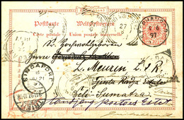 6302 Ganzsachenkarte 10 Pfg Krone/Adler, Stempel STEPHANSORT 4 6 97, Zunächst Nach Sumatra Und Nach Mehrfacher Weiterlei - Nouvelle-Guinée