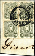 6312 50 Pfg Reichsadler Im Oval, Zwei Senkrechte Paare Im Viererblock Geklebt, Stempel FINSCHHAFEN (Datum Nicht Klar Les - Deutsch-Neuguinea