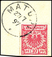 6316 10 Pfg Krone/Adler, Stempel MATUPI 27/7 97, Auf Briefstück, Untere Zahnreihe Minimal "gestutzt", Katalog: V47 BS - German New Guinea