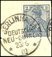 6360 2 Pfg DR Germania Reichspost, Stempel BERLINHAFEN DNG 23/6 02, Auf Briefstück. "Später" Mitläufer (DR MiNr. 53). Ma - Other & Unclassified