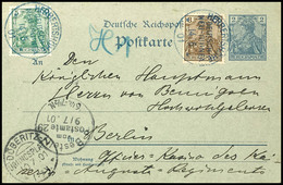 6362 Postkarte Deutsches Reich 2 Pfg Mit Zus.-Frankatur 3 Pfg Und 5 Pfg, Blauer Stempel HERBERTSHÖHE DNG 14/5 01, Nach B - Autres & Non Classés