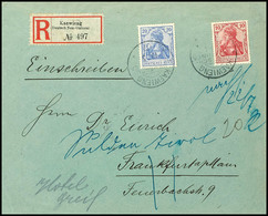 6369 10 Pfg Und 20 Pfg (Deutsches Reich Germania) Als "späte" Mitläufer Auf Einschreibebrief, Stempel KAEWIENG DNG 17/5  - Autres & Non Classés