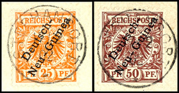 6372 3 Bis 50 Pf. Krone/Adler, 6 Werte Kpl. Je Auf Briefstück, Gest. STEPHANSORT, 5 Und 25 Pf. Spätverwendung 17/2 02, K - Deutsch-Neuguinea