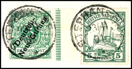 6382 5 Pf. Krone/Adler Rechtes Randstück Mit 5 Pf. Schiffszeichnung Als Seltene Mischfrankatur Gleicher Wertstufen Auf B - German New Guinea