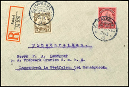 6398 3 Pfg Und 80 Pfg Kaiseryacht Auf Einschreibebrief, Stempel RABAUL DNG 21/11 13, Nach Laggenbeck, Westfalen. Einschr - Deutsch-Neuguinea