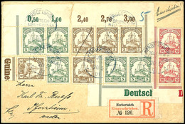 6399 3 (5), 5 (5) Und10 (2) Pfg Auf Einschreibebrief, Blauer Stempel HERBERTSHÖHE DNG 20/5 01, Nach Pforzheim. Die Marke - German New Guinea