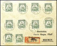 6410 5 Pfg Kaiseryacht (10), Auf Einschreibebrief Nach Bremen, Stempel HERBERTSHÖHE DNG 13/11 07, Mit Provisorischem Ein - Nouvelle-Guinée