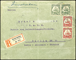 6411 5 Pfg (2) Und 10 Pfg (2) Kaiseryacht Auf Einschreibebrief, Stempel HERBERTSHÖHE 9/6 14, Nach Berlin. R-Zettel Einfe - Deutsch-Neuguinea