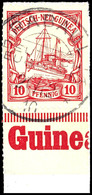 6418 10. Pf. Schiffszeichnung, Unterrandstück Mit Text Und Senkr. Paar Je Auf Briefstück, Gest. RABAUL 20/12 10 Bzw. 4/1 - German New Guinea