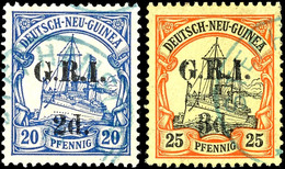 6446 2 Und 3 D. Auf 20 Und 25 Pf. Schiffszeichnung, Je Blau Gest. STEPHANSORT, Katalog: 4,7 II O - Nouvelle-Guinée