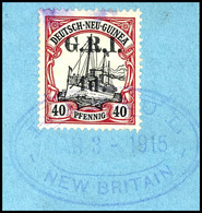 6452 4 D. Auf 40 Pf. Schiffszeichnung Auf Briefstück, Violetter Ovalstpl RABAUL (Fleck Durch Stempelfarbe), Katalog: 9II - Nouvelle-Guinée