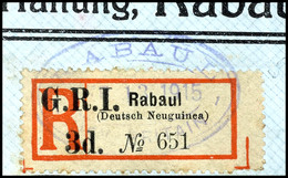 6459 3 D. Auf R-Zettel Rabaul (Grotesk), 3 Stumpfe Zähne Ordnungshalber Erwähnt, Sonst Sehr Gut Gezähnt, Auf Briefstück, - German New Guinea