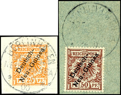 6462 BERLINHAFEN (teils Versch Daten), Je  Klar Auf 6 Briefstücken 3 Bis 50 Pf. Krone/Adler, 50 Pf. Gepr. Bothe BPP, Kat - German New Guinea