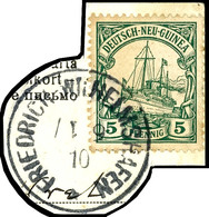 6481 FRIEDRICH-WILHELMSHAFEN 1/6 10, Tag/Trennstrich/Monat Vertauscht Und Kopfstehend, Klar Auf Briefstück 5 Pf. Schiffs - Duits-Nieuw-Guinea