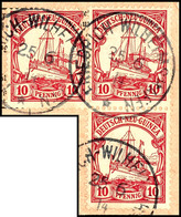 6484 FRIEDRICHS-WILHELMSHAFEN 25/6 14, Je Klar Auf Postanweisungsausschnitt Einzelmarke (diese Mgl.) Und Senkr Paar 10 P - German New Guinea