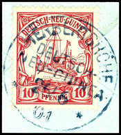 6492 HERBERTSHÖHE 26/6 01, Blau, Klar Und Zentr. Auf Briefstück 10 Pf. Schiffszeichnung, Katalog: 9 BS - German New Guinea