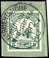 6493 HERBERTSHÖHE 28/2 03, Tagesangabe Kopfstehend,  Klar Und Zentr. Auf Briefstück 5 Pf. Schiffszeichnung, Katalog: 8 B - German New Guinea