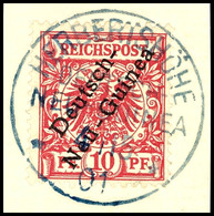 6496 HERBERTSHÖHE 4/15 01, Blau, Tag/Monat Vertauscht, Klar Und Zentr. Auf Briefstück 10 Pf. Krone/Adler, Gepr. Pfenning - Duits-Nieuw-Guinea