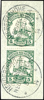 6497 HERBERTSHÖHE 8/7 14, Je Klar Und Zentr. Auf Briefstück Senkr. Paar 5 Pf. Schiffszeichnung, Kriegspost, Katalog: 8(2 - Nouvelle-Guinée