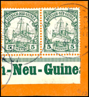 6506 KIETA 31.12 07, Je  Klar Und Zentr. Auf  Briefstück Waager Unterrandpaar 5 Pf. Schiffszeichnung Mit Text, Katalog:  - Deutsch-Neuguinea