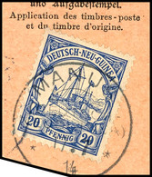 6507 MANUS 17/7 14, Klar Auf Postanweisungsausschnitt 20 Pf. Schiffszeichnung, Kriegspost, Katalog: 10 BS - Deutsch-Neuguinea